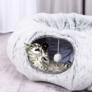 New Arrival Plush Cat Tunnel Bed Foldable Two-in-One round Warmth Pet Nest Thickened Cozy Cuddly Cat Hideaway